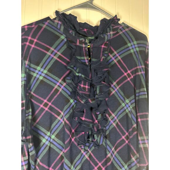 LRL Ralph Lauren Jeans Co Plaid Ruffle long sleeves cotton women’s Top Shirt 3X - Picture 3 of 11